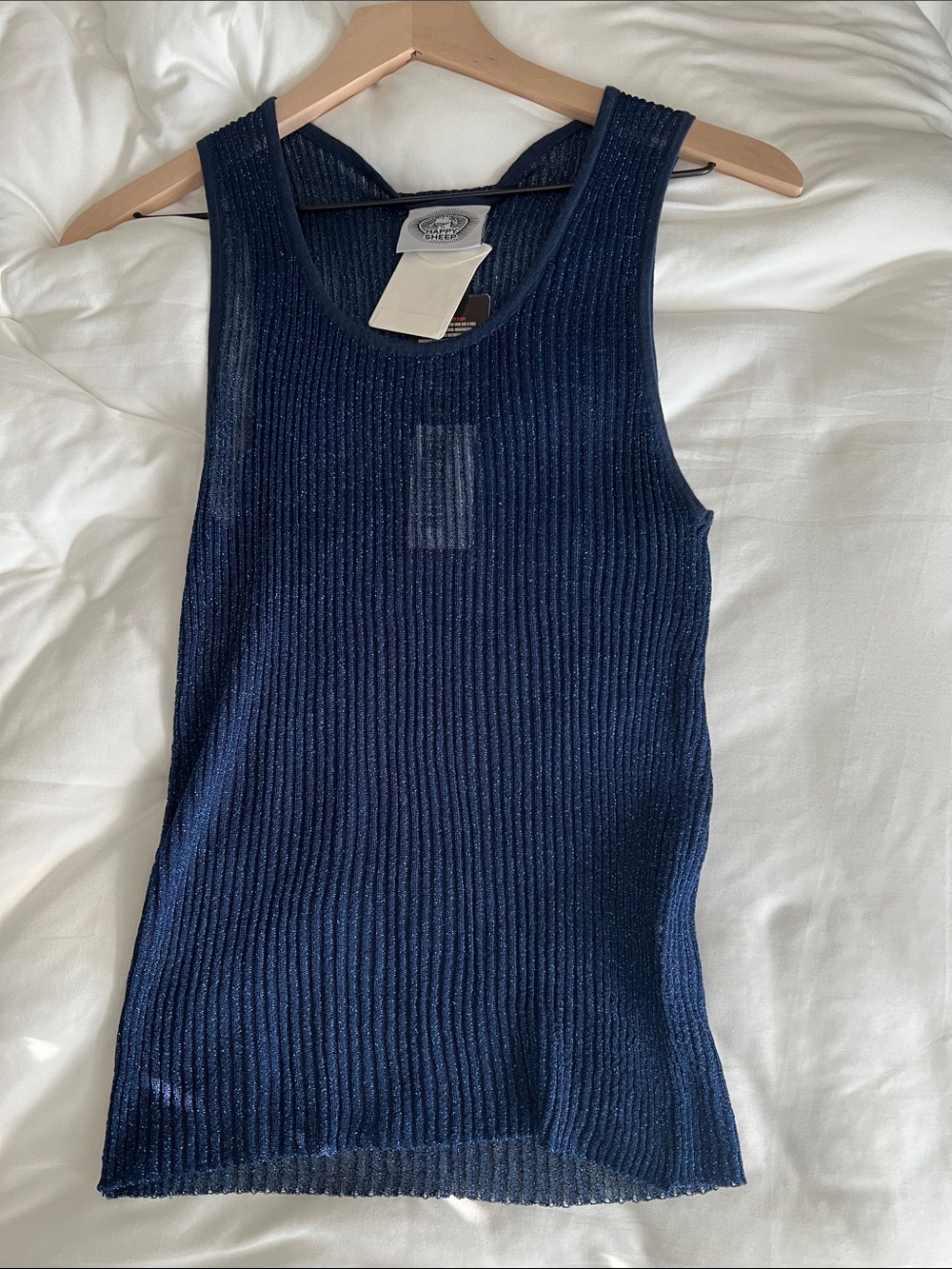 Happy Sheep Sparkle Navy Ribbed Knit Tank Top Large NWT